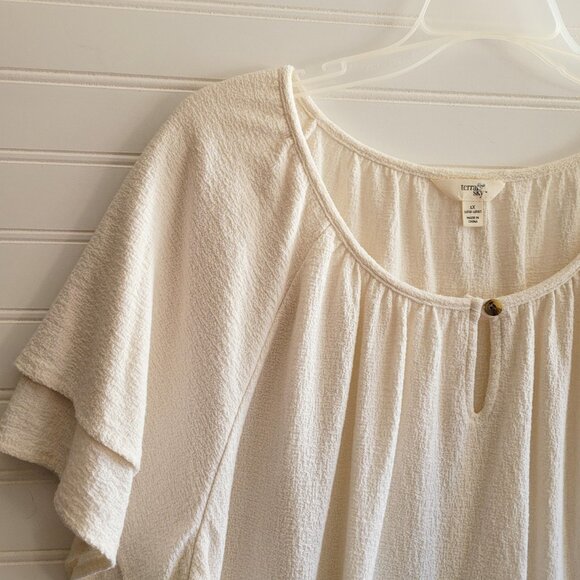 Terra Sky Top Womens 1X Cream Peasant Boho Neutral Classic Short Sleeve Tunic - Picture 2 of 8